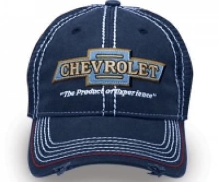 Chevy Cap, Frayed Navy/Mesh Vintage Hat with Classic Bowtie