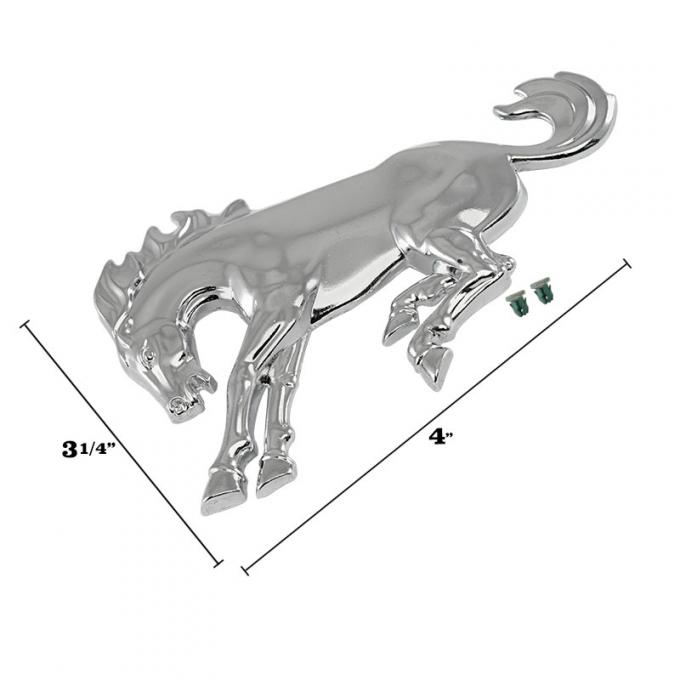 Dennis Carpenter Emblem - Bronco Horse - Original - Mounting Stud & Clip - Chrome - 1980-88 Ford Bronco, 2021-22 Ford Bronco E0TZ-16228-A