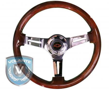 Red Bowtie Volante S6 Sport Steering Wheel Kit, with Slotted Chrome Spokes & Mahogany Grip