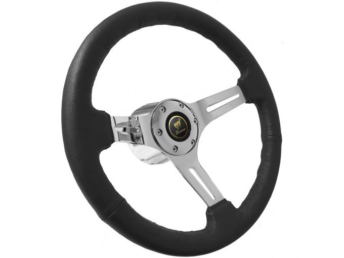 Auto Pro USA 1978-1991 Ford Bronco VSW S6 Sport Leather Steering Wheel Kit, Incl. 14 in. Dia. Steering Wheel, 6-Bolt Kit 70 mm ST3012B-10S-49CHR