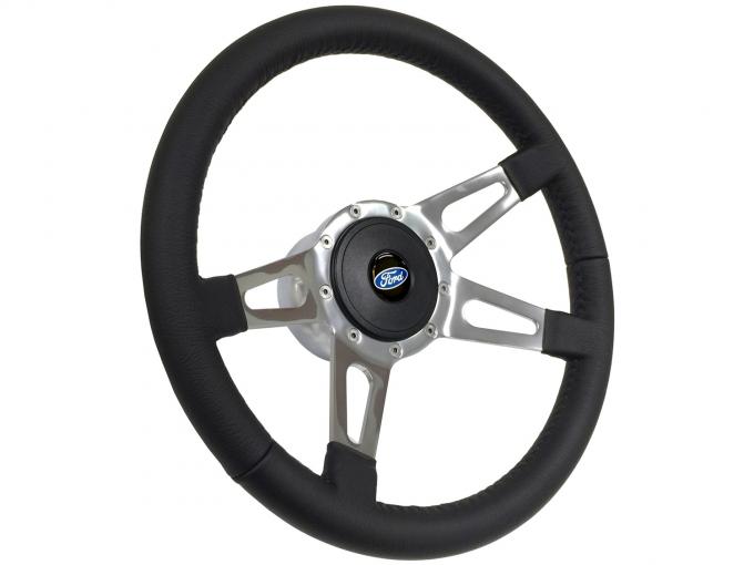 Auto Pro USA VSW S9 Leather Steering Wheel Kit, Incl. 14 in. Dia. Slotted 4-Spoke Steering Wheel, Standard 9-Bolt Pattern Kit ST3070-2S-1