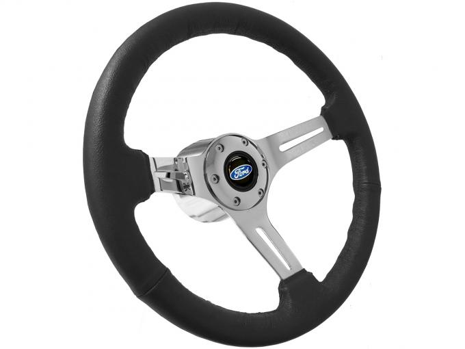 Auto Pro USA VSW S6 Sport Leather Steering Wheel Kit, Incl. 14 in. Dia. Steering Wheel, 6-Bolt Kit 70 mm ST3012B-10S-1CHR