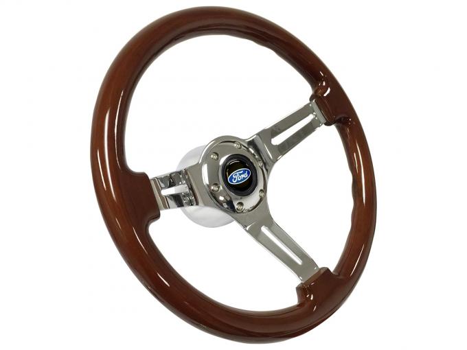 Auto Pro USA VSW Steering Wheel S6 Sport Wood Kit, Incl. 14 in. Dia. Mahogany Steering Wheel, 6-Bolt Kit 70 mm ST3011-10S-1CHR