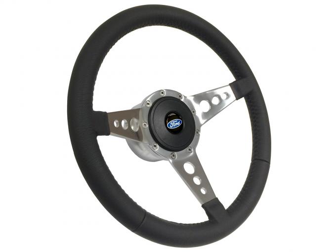 Auto Pro USA VSW S9 Leather Steering Wheel Kit, Incl. 14 in. Dia. 3-Spoke Holes Steering Wheel, Standard 9-Bolt Pattern Kit ST3056-2S-1