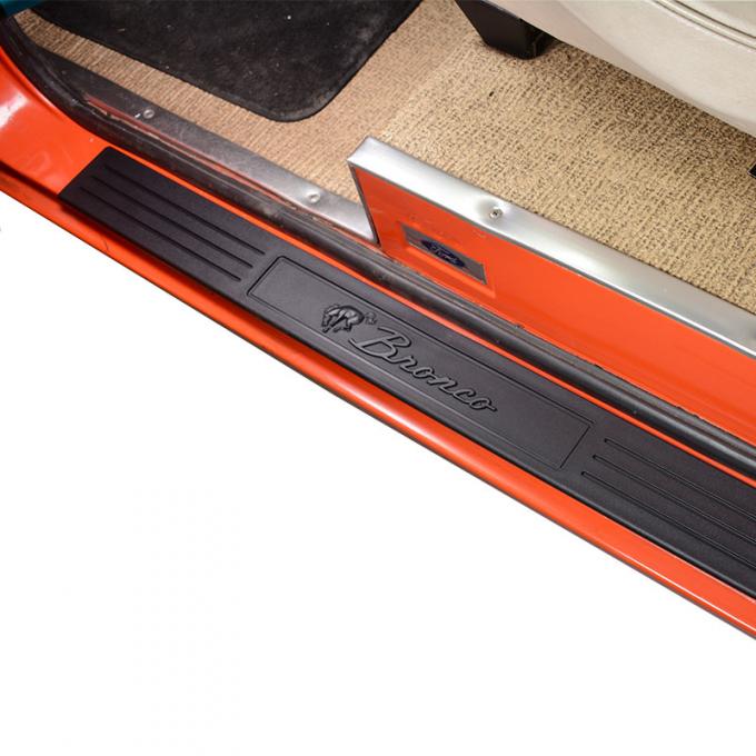 Dennis Carpenter Bronco Script Scuff Plates - Black with Black Script - 1966-77 Ford Bronco C6TZ-9613208