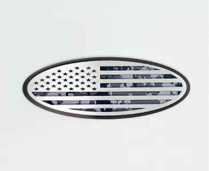 American Car Craft 2021-2024 Bronco Tailgate Emblem Replacement- Black Brushed Stainless Steel with Brushed American Flag Top Plate 662004