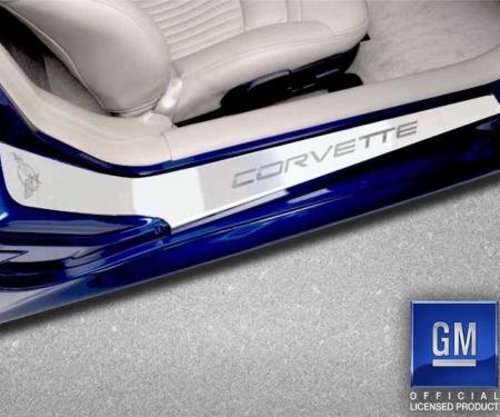 American Car Craft 1997-2004 C5/Z06 Corvette - Outer Door Sills Etched C5 Logo & CORVETTE Lettering 2Pc, Brushed Stainless 031012