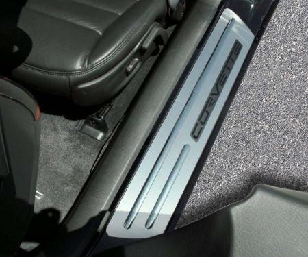 American Car Craft 2005-2007 C6 Corvette - Outer Door Sills with Chrome Ribs 2Pc, Brushed Stainless Steel 041018