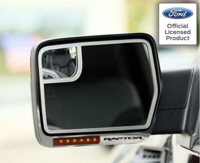 American Car Craft 2010-2014 Ford Raptor - Etched 'RAPTOR' Side View Mirror Trim 4Pc, Brushed Stainless 772011