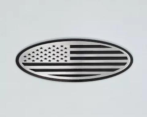 American Car Craft 2021-2024 Bronco Tailgate Emblem Replacement- Black Brushed Stainless Steel with Brushed American Flag Top Plate 662004