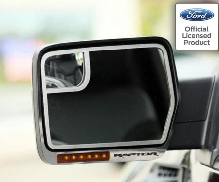 American Car Craft 2010-2014 Ford Raptor - Etched 'RAPTOR' Side View Mirror Trim 4Pc, Brushed Stainless 772011