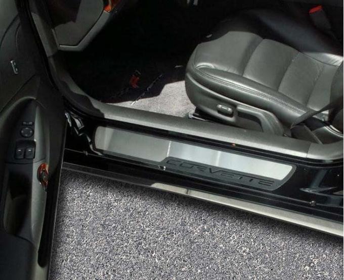 American Car Craft 2005-2007 C6 Corvette - Outer Door Sills Stock Pad Inserts 2Pc, Brushed Stainless Steel 041017