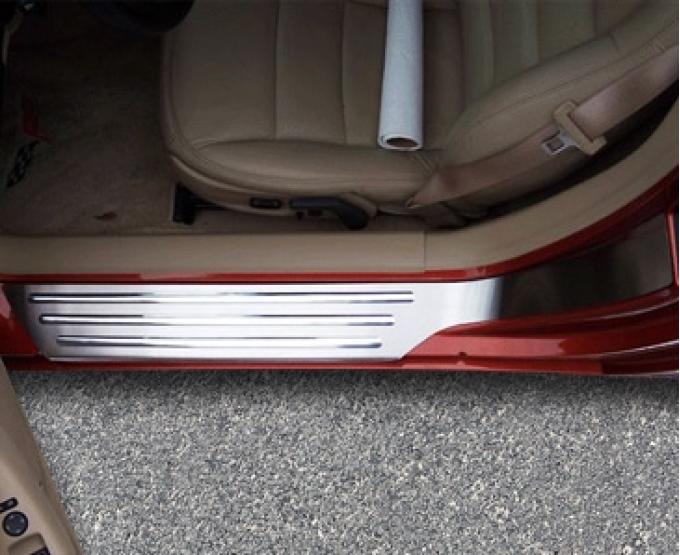 American Car Craft 2005-2013 C6 Corvette - Outer Door Sills with Chrome Ribs 2Pc, Brushed Stainless Steel 041014