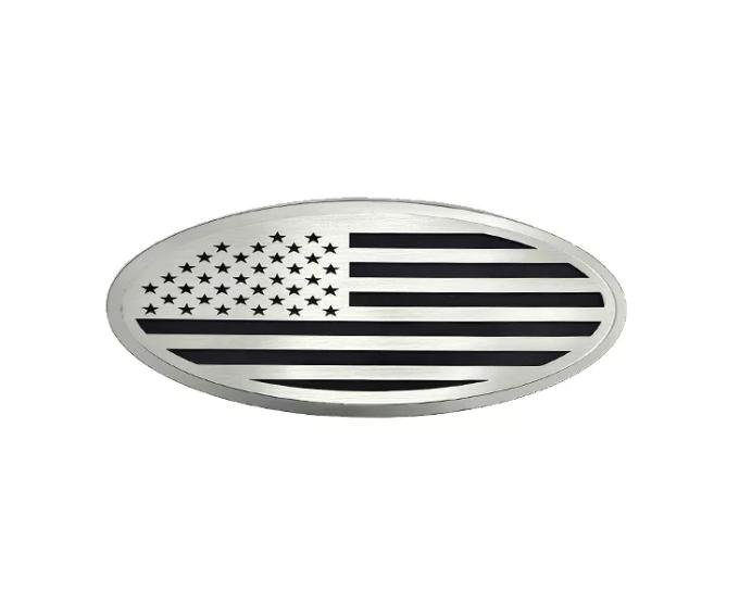 American Car Craft 2017-2022 Ford F250/F350 Tailgate Emblem Replacement- Polished Stainless Back Plate with Brushed American Flag Top Plate 782105-RD