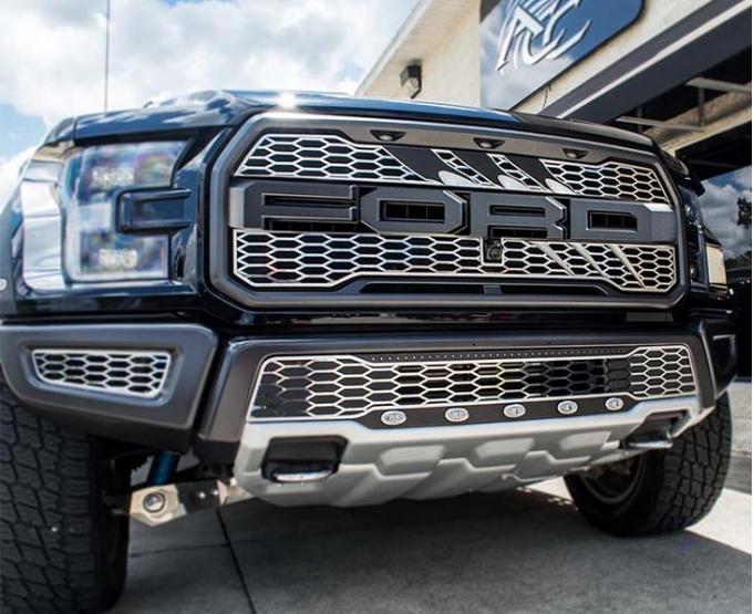 American Car Craft 2017-2018 Ford Raptor - Slash Style Upper Grille Overlays 2Pc, Stainless Steel (Polished) 772081
