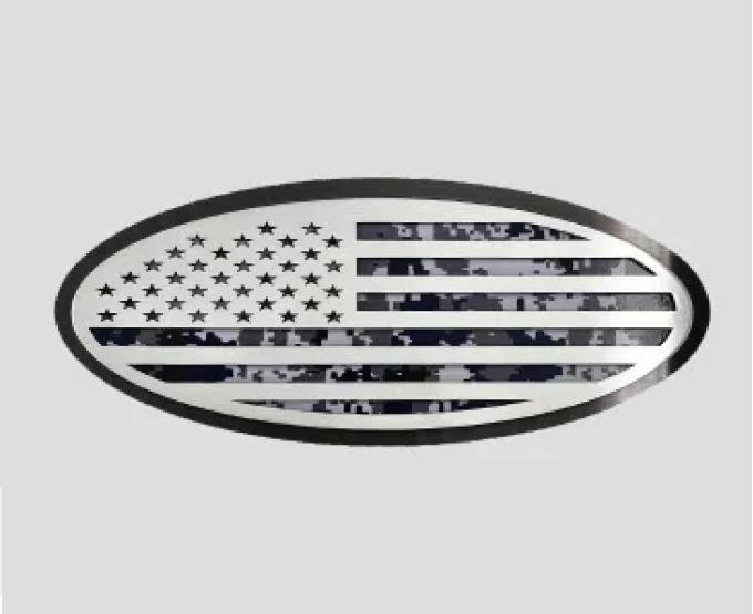 American Car Craft 2005-2014 Ford F150 Tailgate Emblem Replacement- Black Brushed Stainless Steel with Brushed American Flag Top Plate 762004