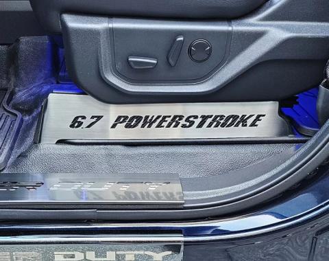 American Car Craft 2017-2022 Ford F250 Brushed Stainless Lower Seat Vanity Plate with "6.7 Power Stroke" Logo 2pc, Select Inlay 791049
