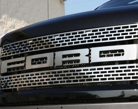American Car Craft 2010-2014 Ford Raptor - Front Grille 'FORD' Letter Set 4Pc, Stainless Steel, 3 Finish Options (Polished) 772018