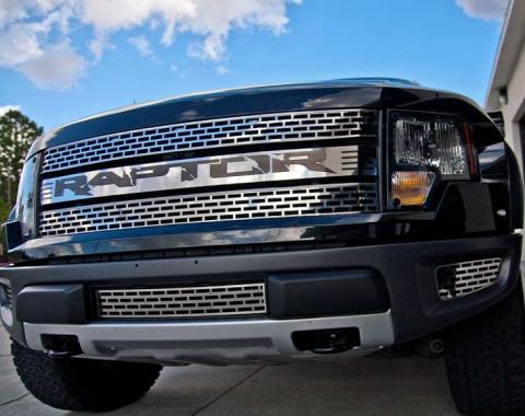 American Car Craft 2010-2014 Ford Raptor - Front Grille Polished with Black "RAPTOR" Insert, Stainless Steel 772022
