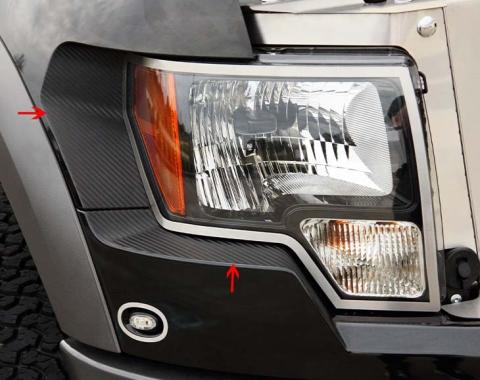 American Car Craft 2010-2014 Ford Raptor - Carbon Fiber Headlight Trim 2Pc, Carbon Fiber Wrap 772003