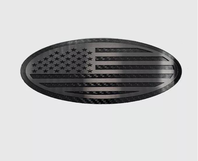 American Car Craft 2005-2014 Ford F150 Tailgate Emblem Replacement- Carbon fiber Base with Black Brushed American Flag Top Plate 762002