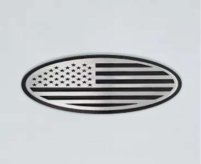 American Car Craft 2021-2024 Bronco Tailgate Emblem Replacement- Black Brushed Stainless Steel with Brushed American Flag Top Plate 662004