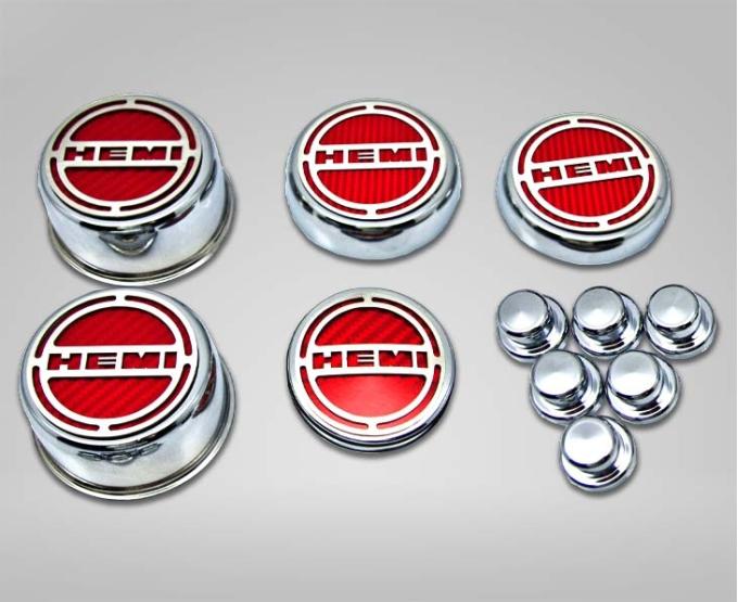 American Car Craft 2008-2018 5.7 Hemi V8 Engine - "HEMI" Fluid & Shock Tower Cap Covers 11Pc, Choose Color 333051