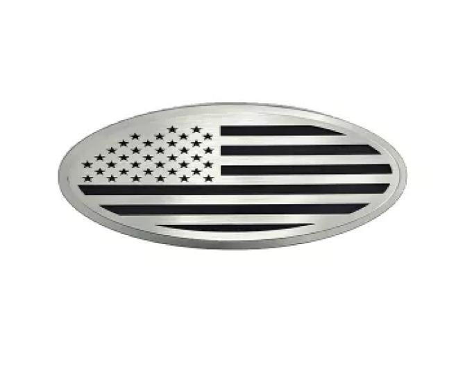 American Car Craft 2005-2014 Ford F150 Tailgate Emblem Replacement- Polished Stainless Base with Brushed American Flag Top Plate 762005-BLK