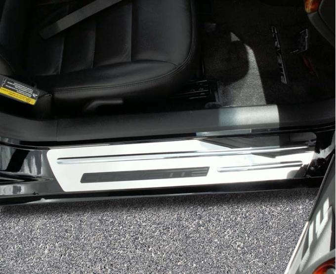 American Car Craft 2005-2007 C6/Z06 Corvette - Outer Door Sills Polished with Chrome Ribs Stock 2Pc, Stainless 041012