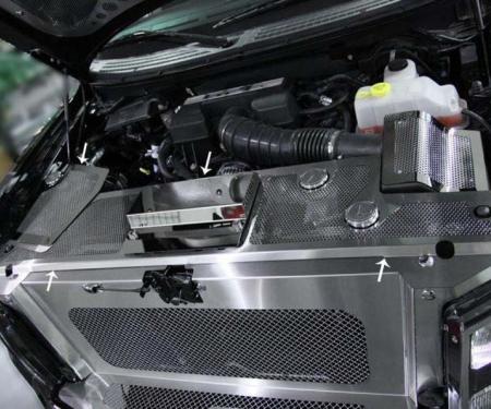 American Car Craft 2010-2014 Ford Raptor - Perforated Header Plate with Battery Cover & Fuse Box, Polished Stainless 773002