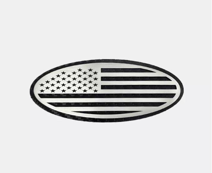 American Car Craft 2017-2022 Ford F250/F350 Tailgate Emblem Replacement- Carbon fiber Base with Brushed American Flag Top Plate 782103