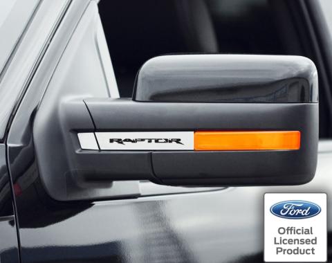 American Car Craft 2010-2014 Ford Raptor - Side View Mirror Accent Plates Etched 'RAPTOR', Stainless Steel 772013