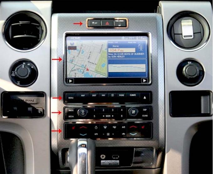 American Car Craft 2010-2012 Ford Raptor - Center Dash Trim Rings 5Pc, Stainless Steel (Brushed) 771009