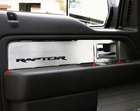 American Car Craft 2010-2014 Ford Raptor - Front Door Panel Inserts 6Pc, Brushed Stainless Steel 771029