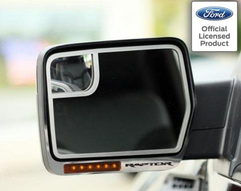 American Car Craft 2010-2014 Ford Raptor - Etched 'RAPTOR' Side View Mirror Trim 4Pc, Brushed Stainless 772011