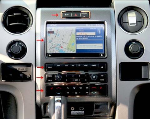 American Car Craft 2010-2012 Ford Raptor - Center Dash Trim Rings 5Pc, Stainless Steel (Brushed) 771009