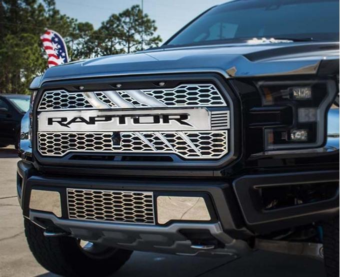 American Car Craft 2017-2018 Ford Raptor - Front RAPTOR Logo Center Grille 1Pc, Stainless Steel & Durable ABS Lettering (LED Kit Option) 772061-LED
