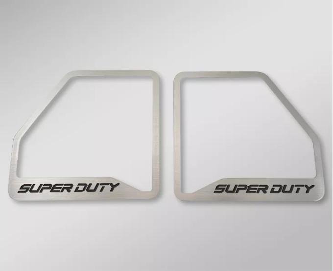 American Car Craft 2017-2022 Ford F250 Brushed Front Inner Door Speaker Trim "SUPER DUTY" Etched Logo 2pc, Select Inlay 791013