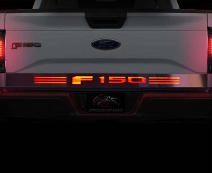 American Car Craft 2015-2017 Ford F-150 - Light Up Tailgate Rocker Panel "F-150" Lettering, Stainless Steel 772090