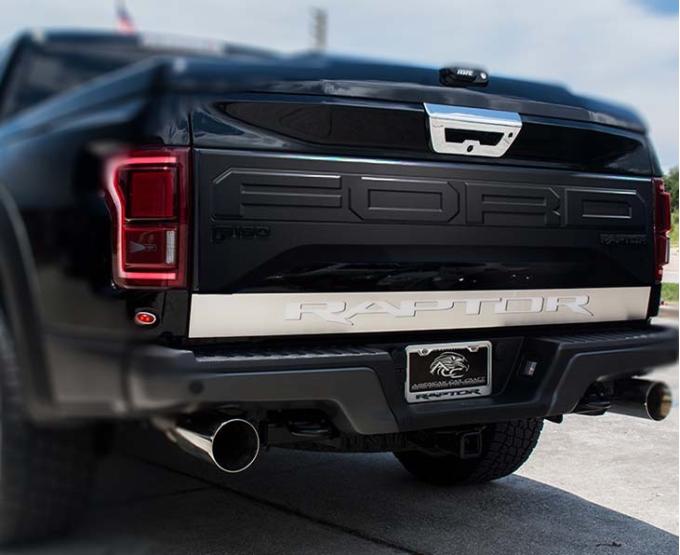 American Car Craft 2017-2019 Ford Raptor - Light Up 'RAPTOR' Tailgate Rocker Panel, Brushed Stainless Steel with Red LED 772088