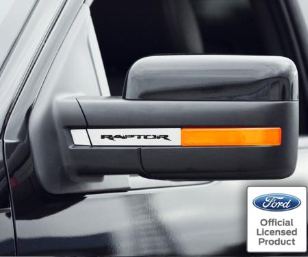 American Car Craft 2010-2014 Ford Raptor - Side View Mirror Accent Plates Etched 'RAPTOR', Stainless Steel 772013