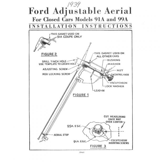 Dennis Carpenter Radio Antenna Assembly - Closed Car - 1939 Ford Car   91A-18813-A