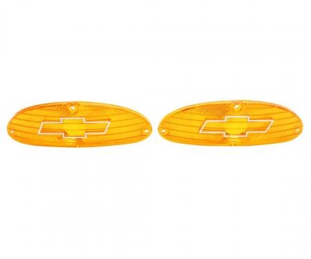 Trim Parts 1955 Chevrolet Full Size Cars Amber Parking Light Lens W/Chrome Bowtie, Pair A1026C