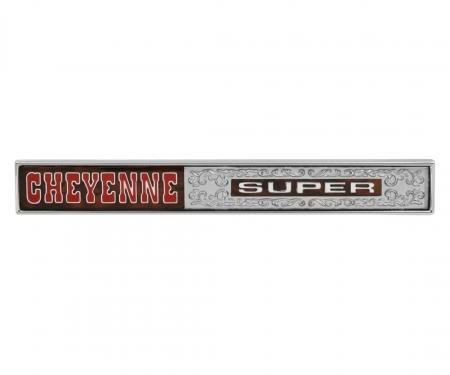 Trim Parts 1972 Chevrolet Truck Glove Box Door “Cheyenne Super” Emblem W/Fasteners, Each 9740