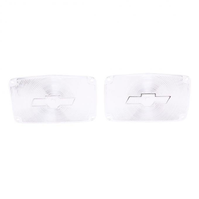 Trim Parts 1956 Chevrolet Full Size Cars Clear Parking Light Lens W/Chrome Bowtie, Pair A1387C