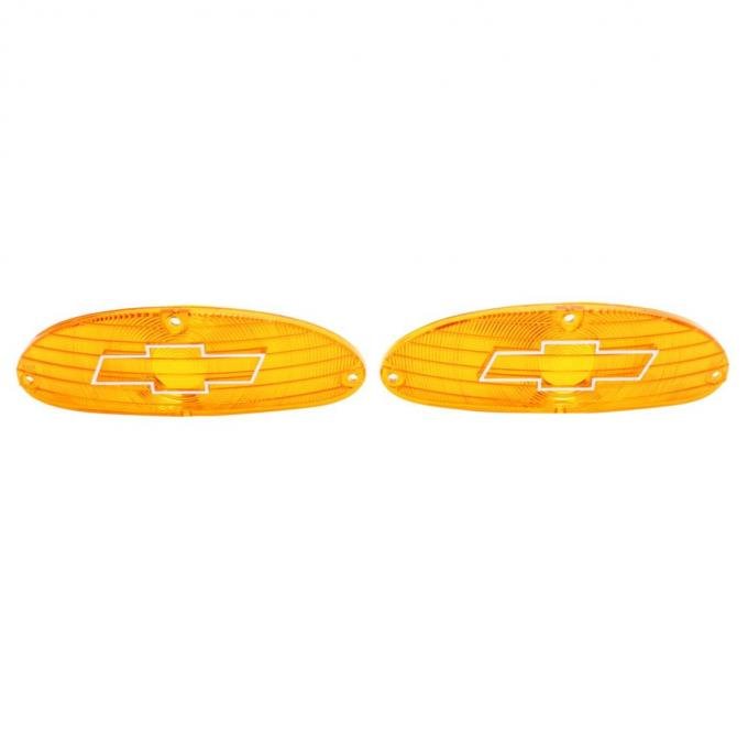 Trim Parts 1955 Chevrolet Full Size Cars Amber Parking Light Lens W/Chrome Bowtie, Pair A1026C