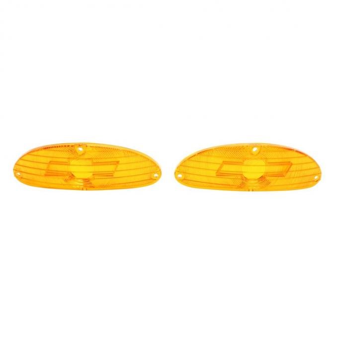 Trim Parts 1955 Chevrolet Full Size Cars Amber Parking Light Lens W/Bowtie, Pair A1026