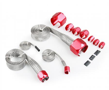 Chevy & GMC Truck Universal Hose Cover Kit, Stainless Steel With Red Clamps