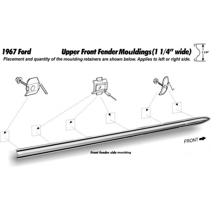 Dennis Carpenter Front Fender Molding Upper - 1967 Ford Truck     C7TZ-16003-C