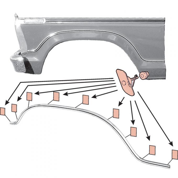 Dennis Carpenter Fender Race Track Molding - Left Hand - 1977-79 Ford Truck, 1978-79 Ford Bronco D7TZ-16004-AA